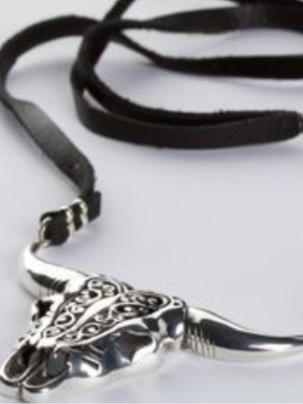 Spell Black Cord Silver Longhorn Skull Necklace - OS - Vintage 🦄